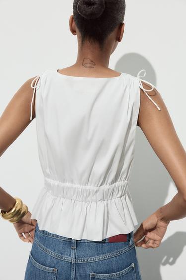TOP SATINÉ À FRONCES - Blanc de Zara - Image 3