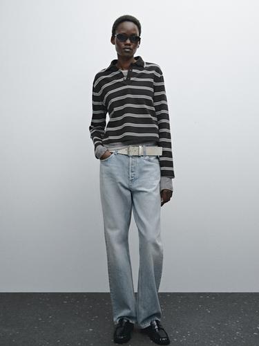 Zara Striped cotton knit polo T-shirt - Brown