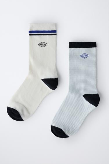 LOT DE DEUX PAIRES DE CHAUSSETTES LOGO ET RAYURES - Bleu de Zara - Image 3