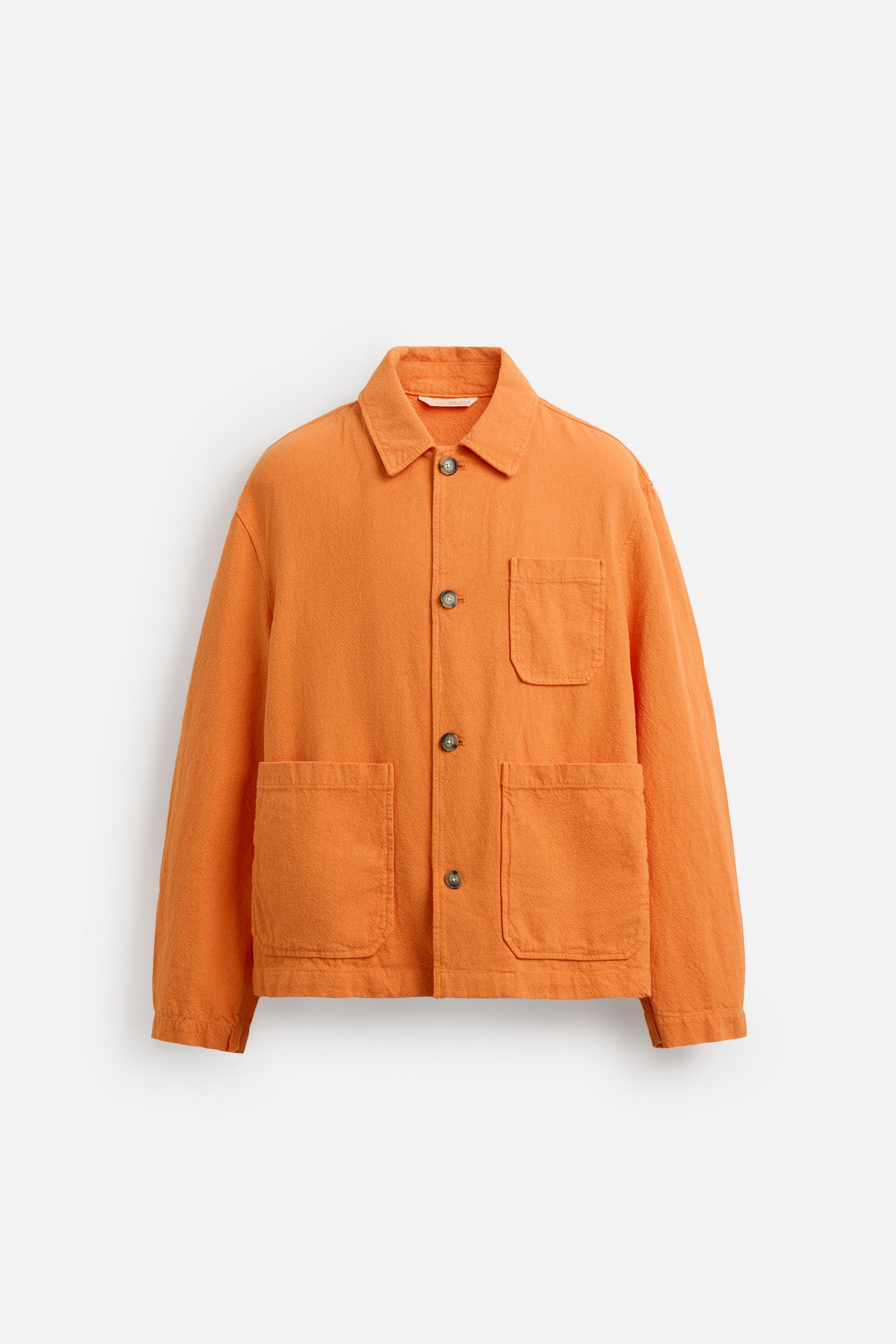 リネン＆コットン シャツジャケット - オレンジ色 | ZARA Japan