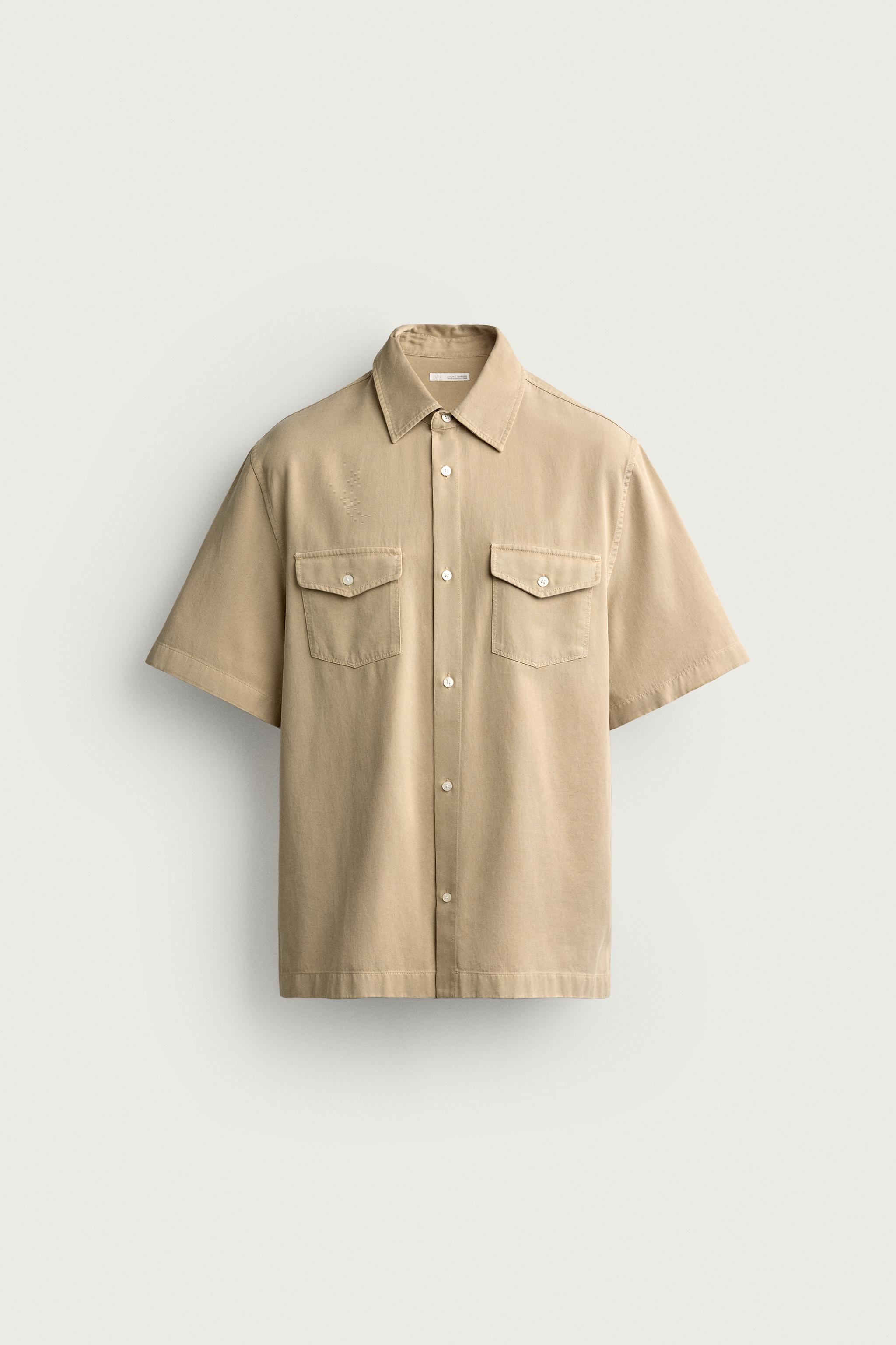 LYOCELL-COTTON REGULAR FIT SHIRT — taupe brown