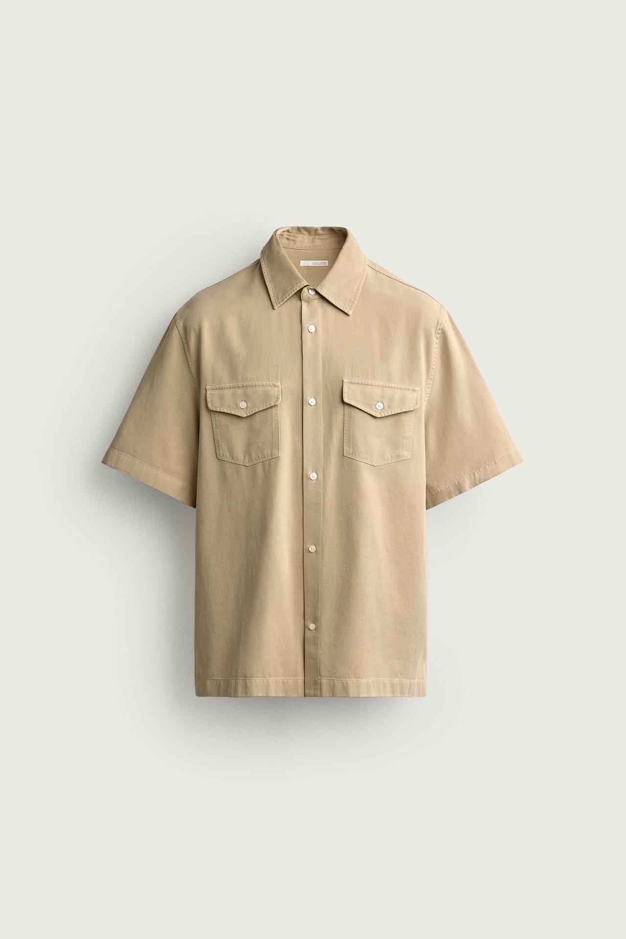 LYOCELL-COTTON REGULAR FIT SHIRT — taupe brown