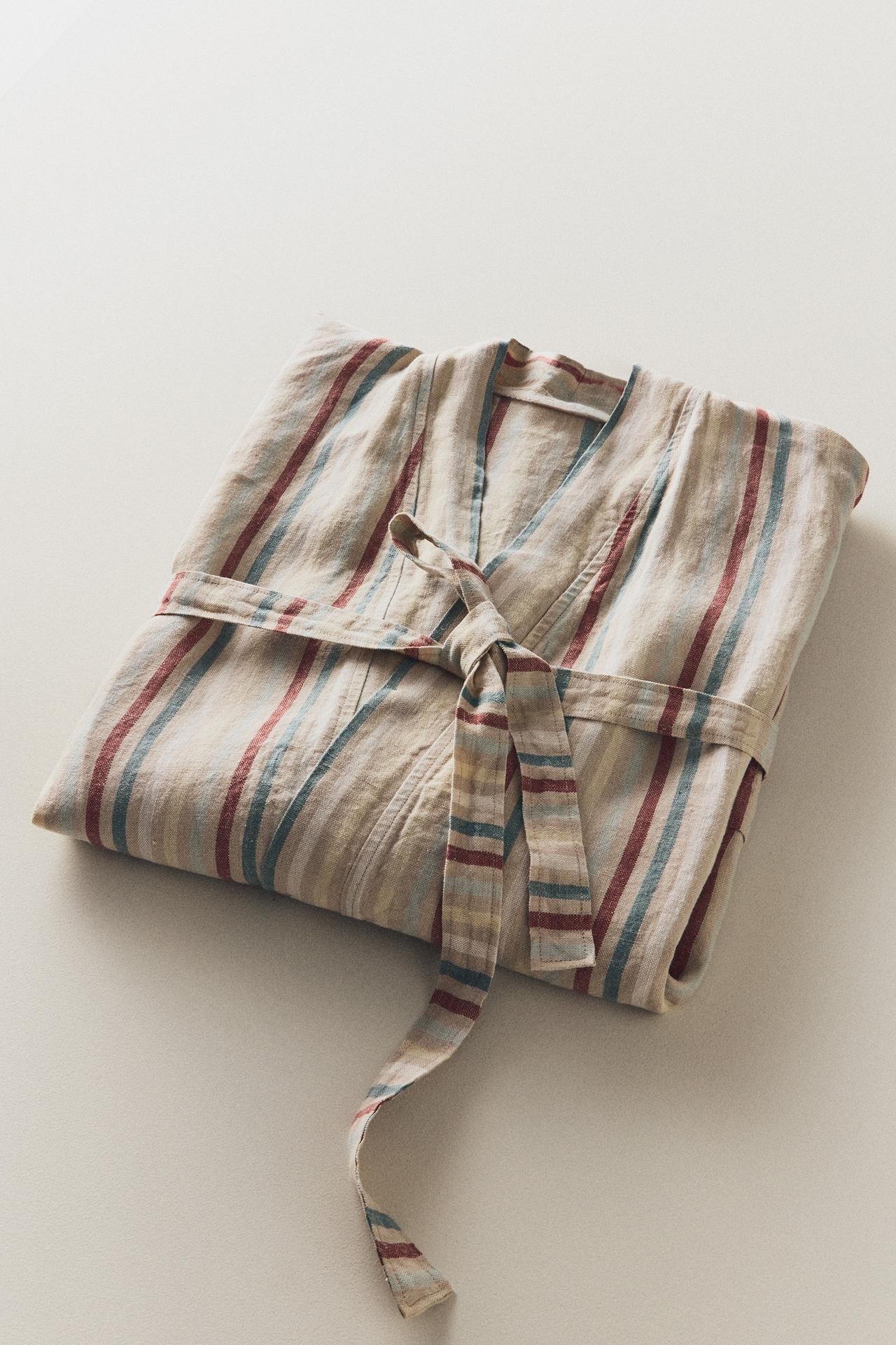 COLORED STRIPED LINEN BATHROBE — Multicolored