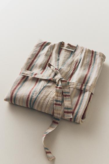 COLORED STRIPED LINEN BATHROBE — Multicolored 1