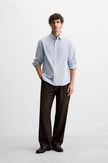 TEXTURED OXFORD SHIRT - White / Sky blue by Zara