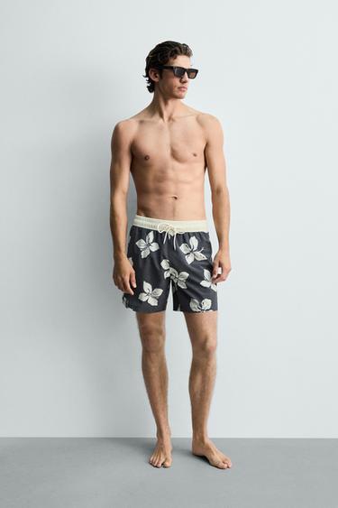 Zara LONG HIBISCUS PRINT SWIMSUIT - Navy blue - Image 0