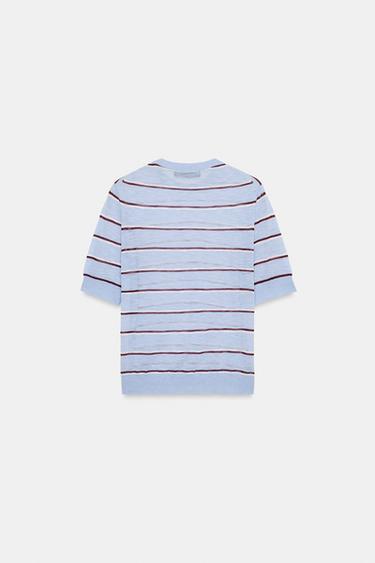 TOP EXTRAFINO CON LANA RAYAS - Azul de Zara