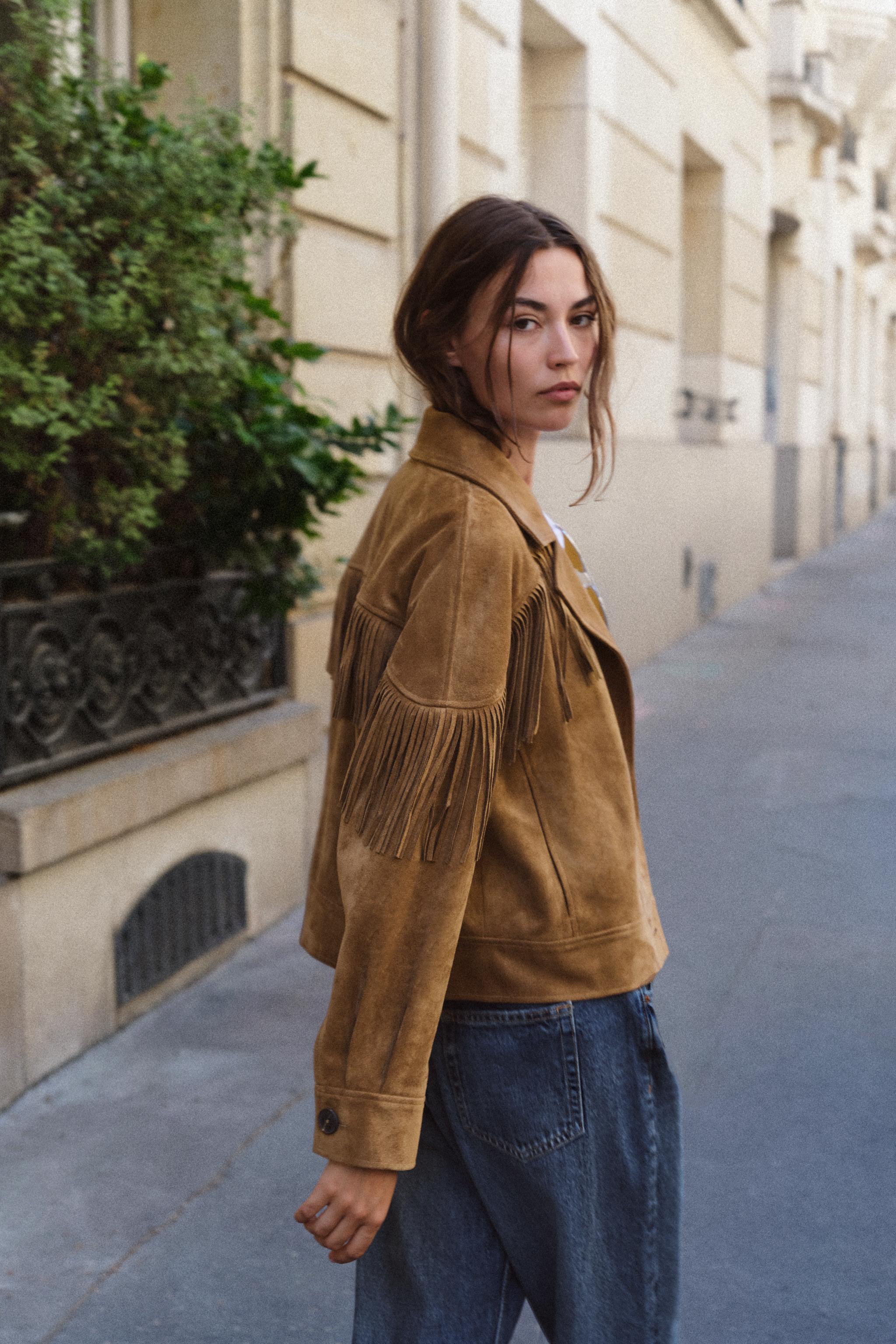 Женские куртки Zara FAUX SUEDE FRINGE JACKET — фото 5