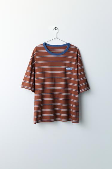 T-SHIRT JACQUARD RAYURES PUKAS SURF X ZARA - Brown Stripes de Zara