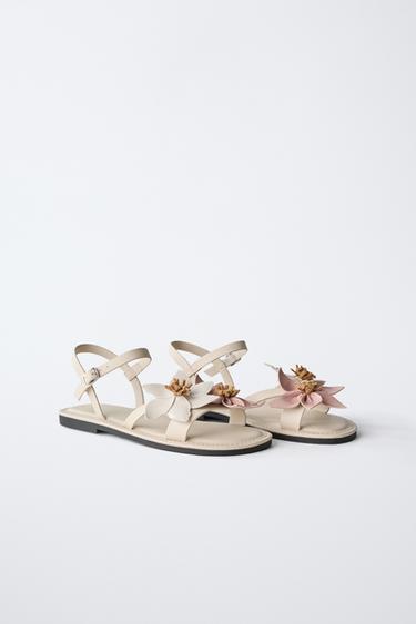 Zara 3D FLOWER SANDALS - Off White