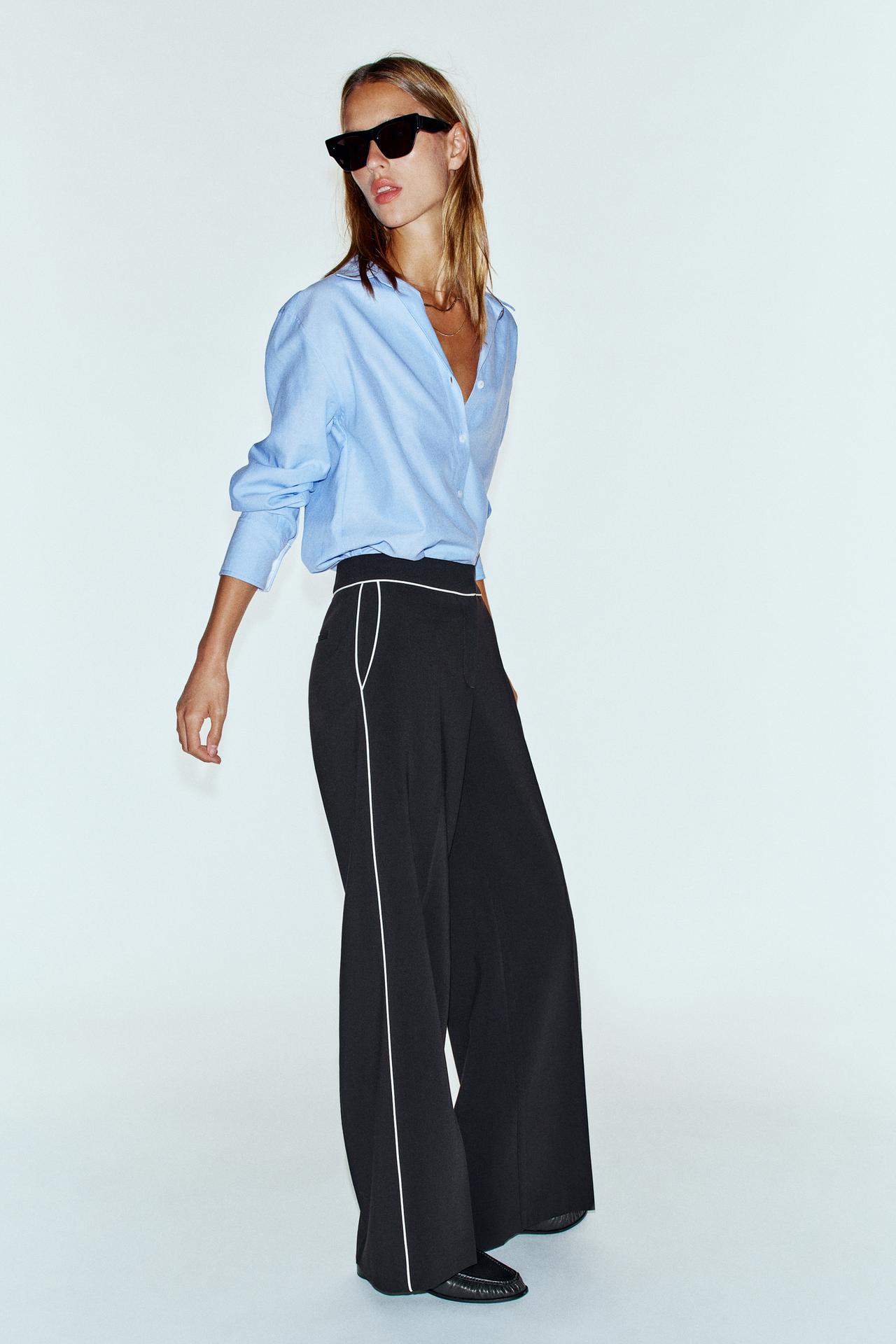 CONTRAST PIPING PANTS — Black