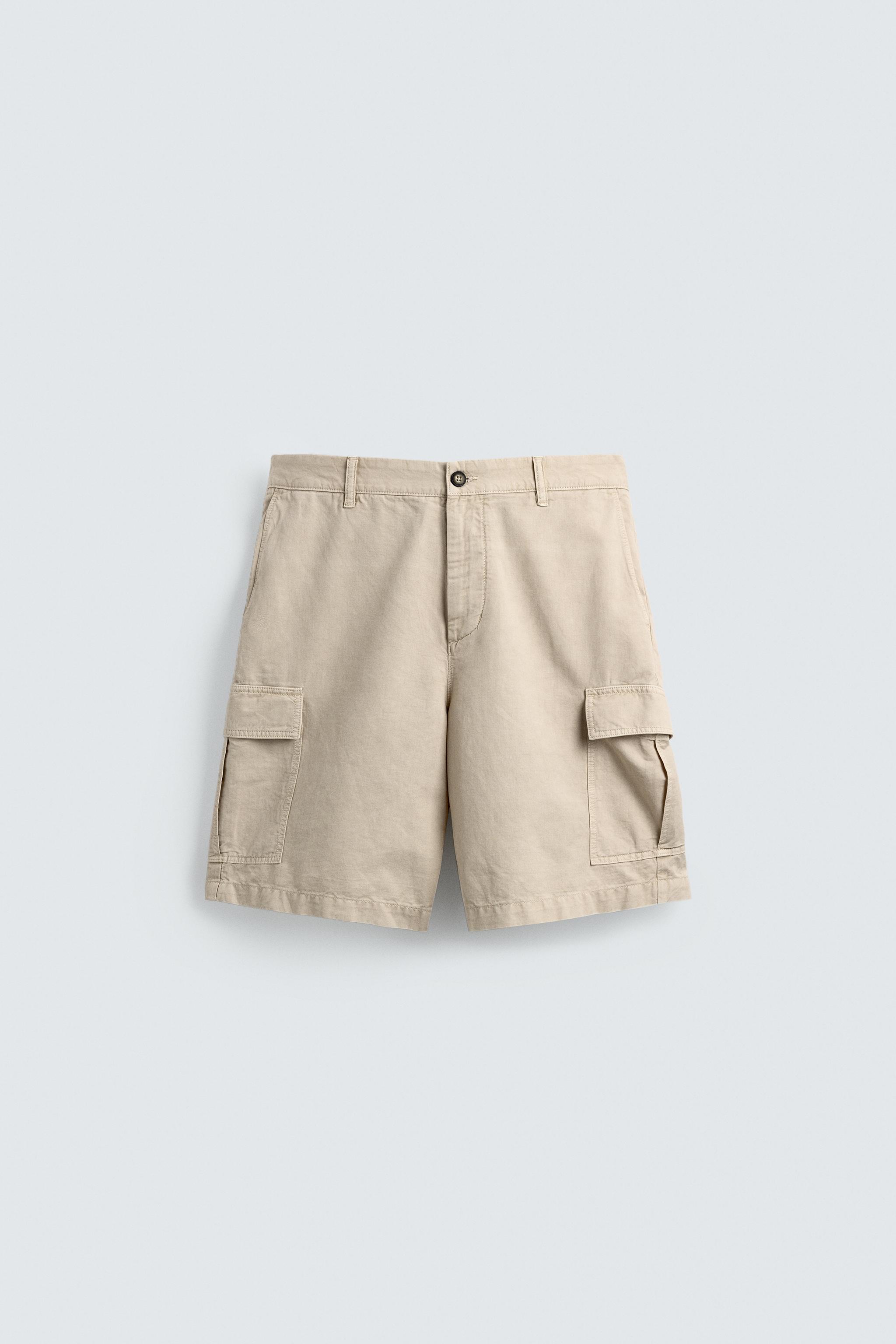 COTTON-LINEN BLEND CARGO SHORTS