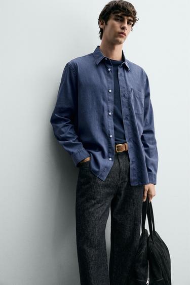 CHEMISE REGULAR FIT LYOCELL - COTON - Bleu encre de Zara - Image 5