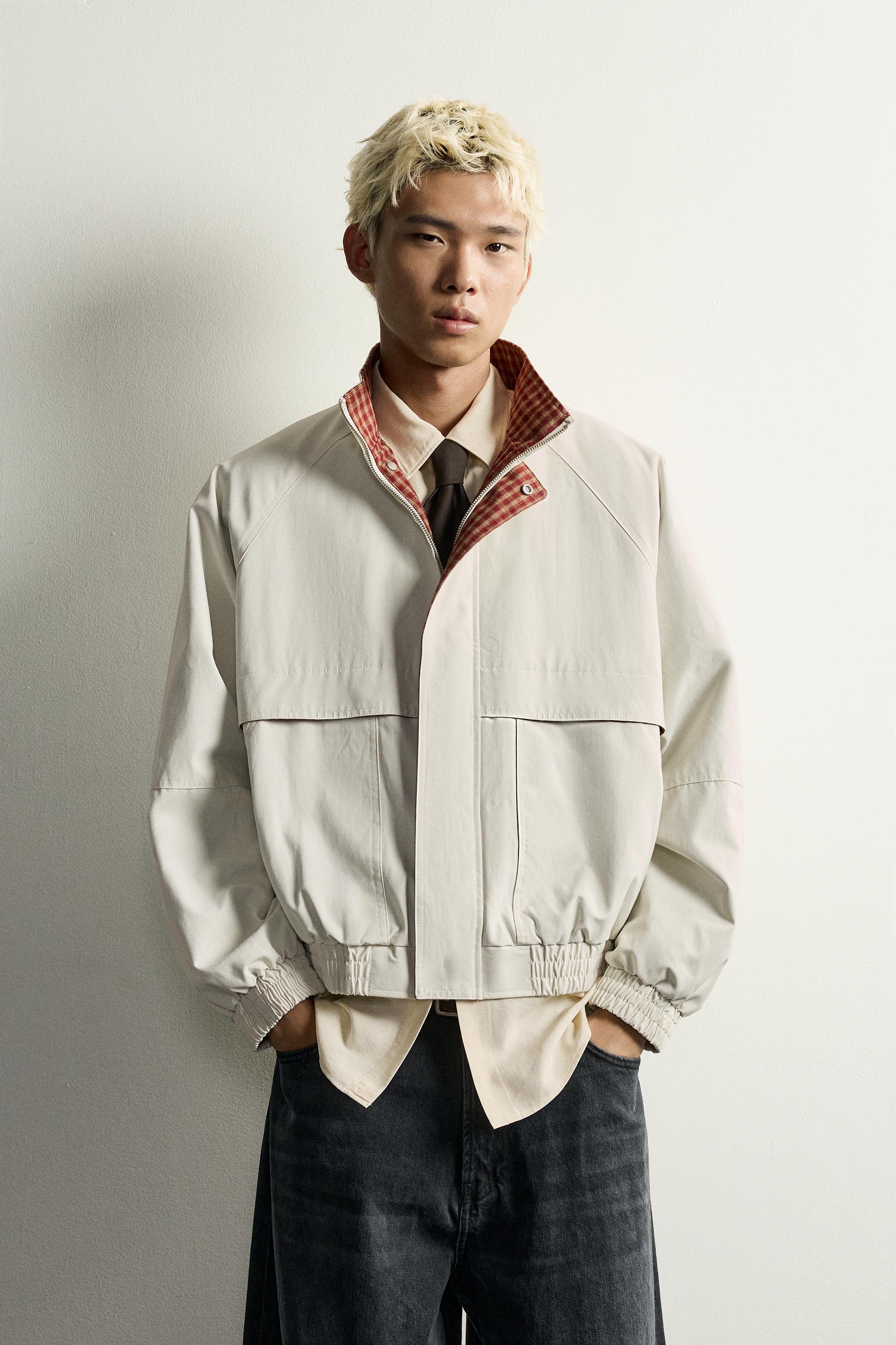 CONTRASTING RELAXED FIT JACKET — Ecru