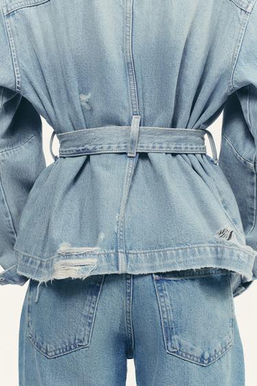 BELTED TRF DENIM JACKET - Light blue by Zara - Image 3