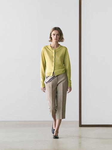 Zara Short linen knit cardigan - Lime green