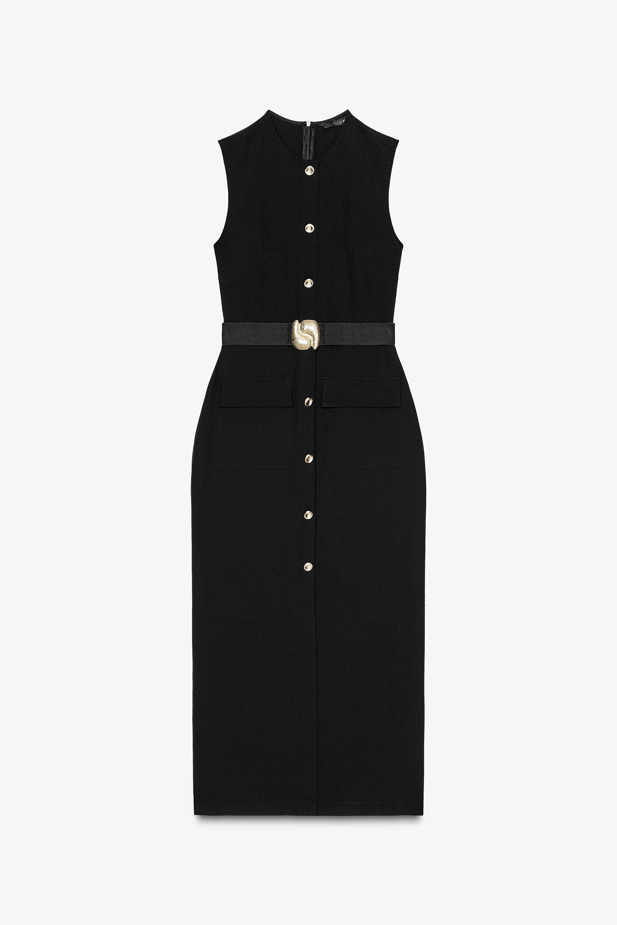 クレープ素材ベルト付きミディ丈ワンピース - ブラック | ZARA