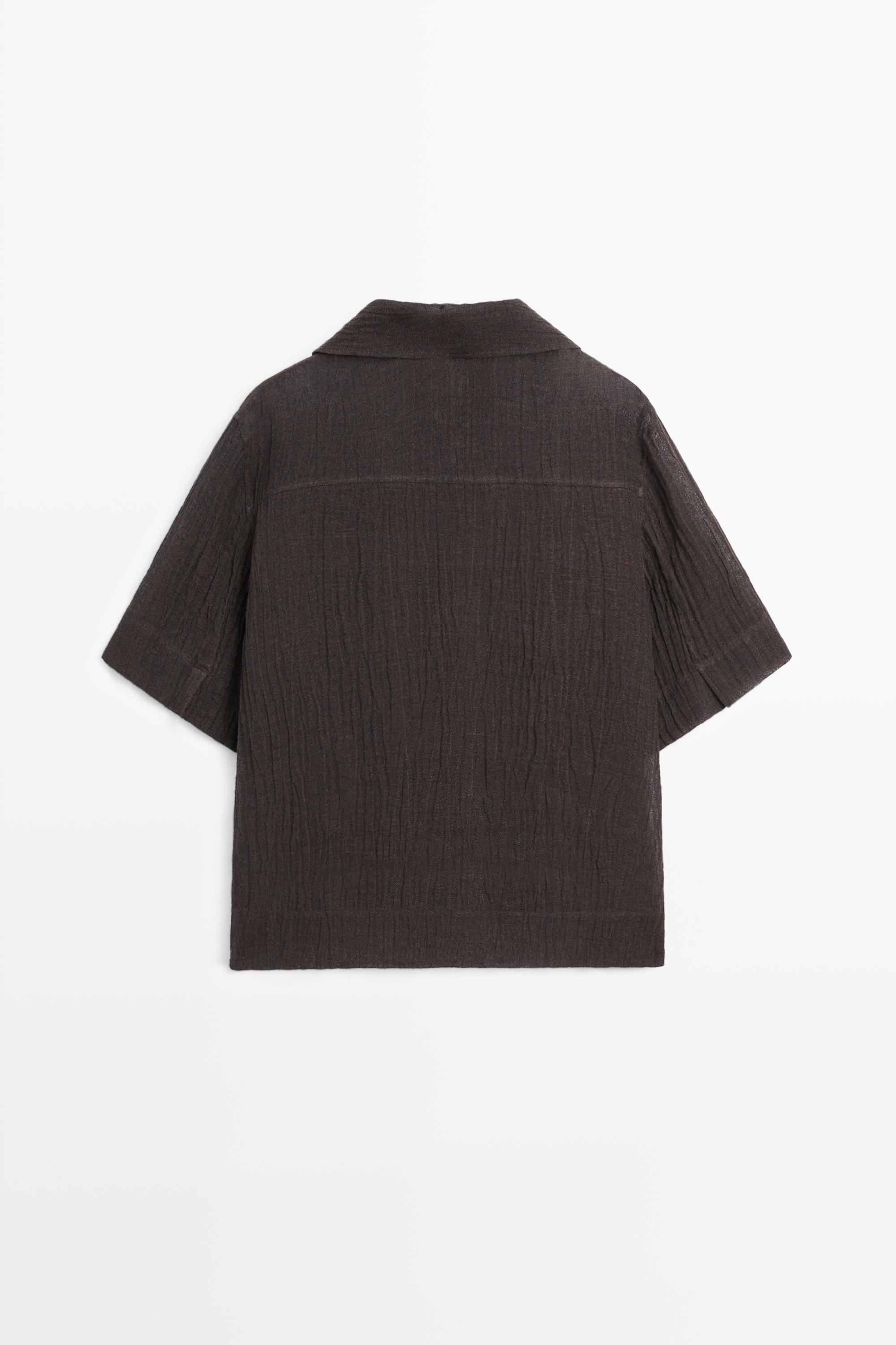 Flowing linen blend polo blouse