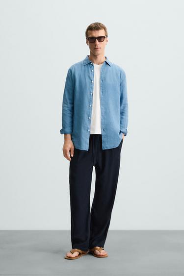 CAMISA REGULAR FIT LINO - Azul claro de Zara - Imagen 0