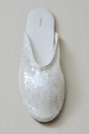 CHINELO TIPO MULES COM LANTEJOULAS - Branco da Zara