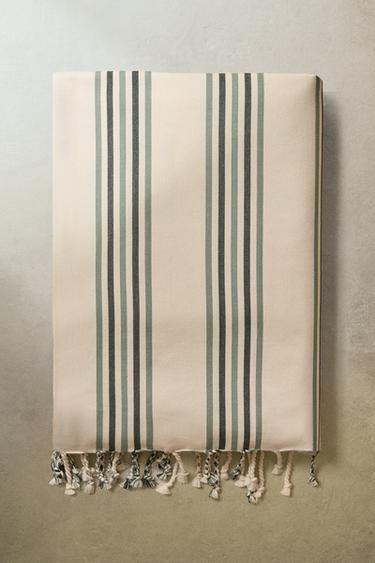 STRIPED COTTON WRAP BEACH TOWEL - Sea green by Zara - Image 5
