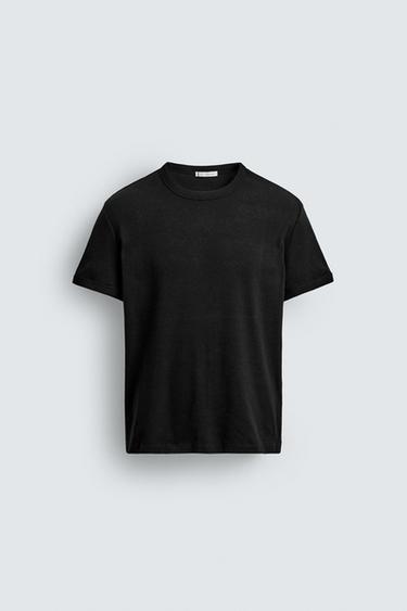 Zara BASIC RIBBED T-SHIRT - Black