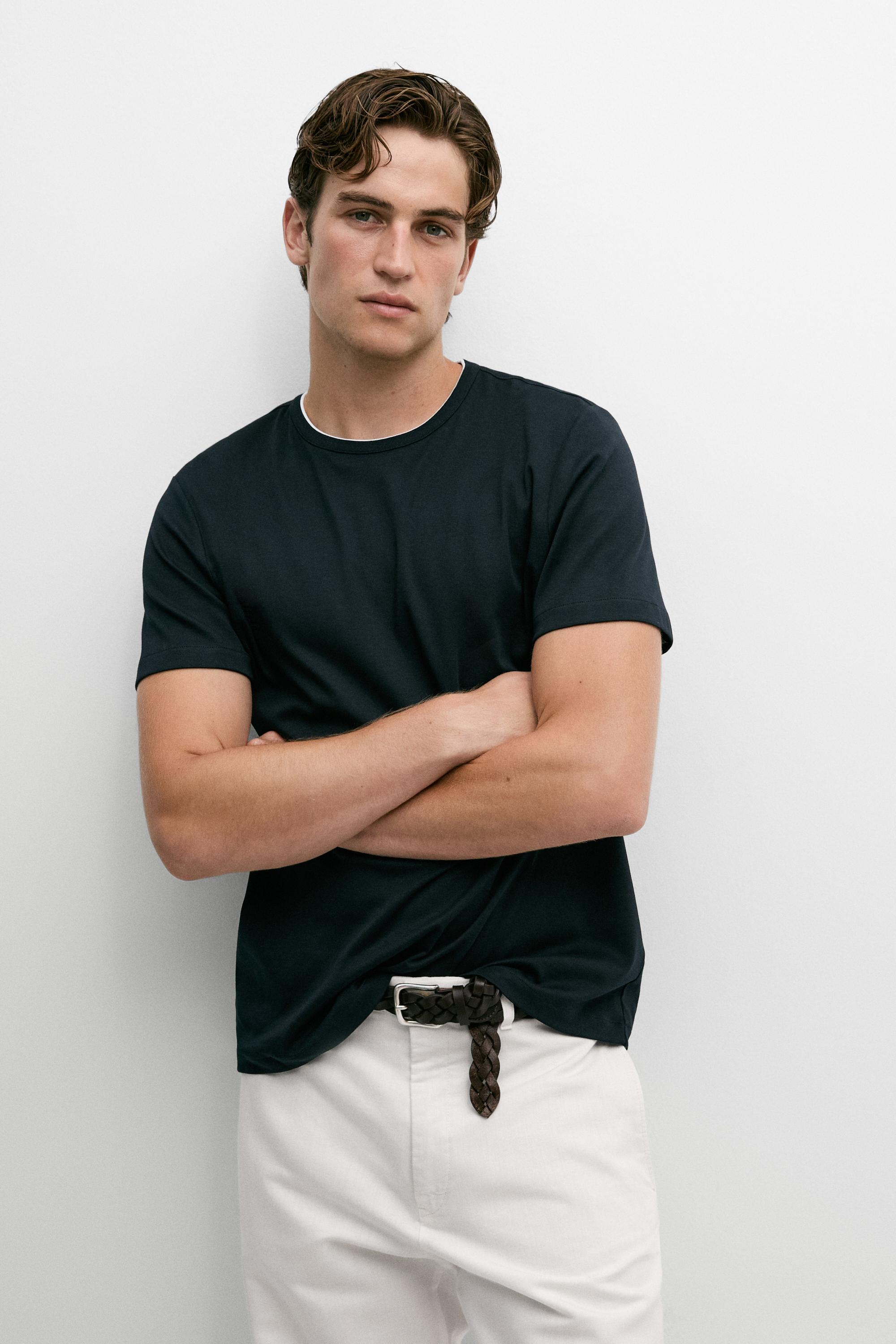 Contrast neck detail T-shirt — Navy blue