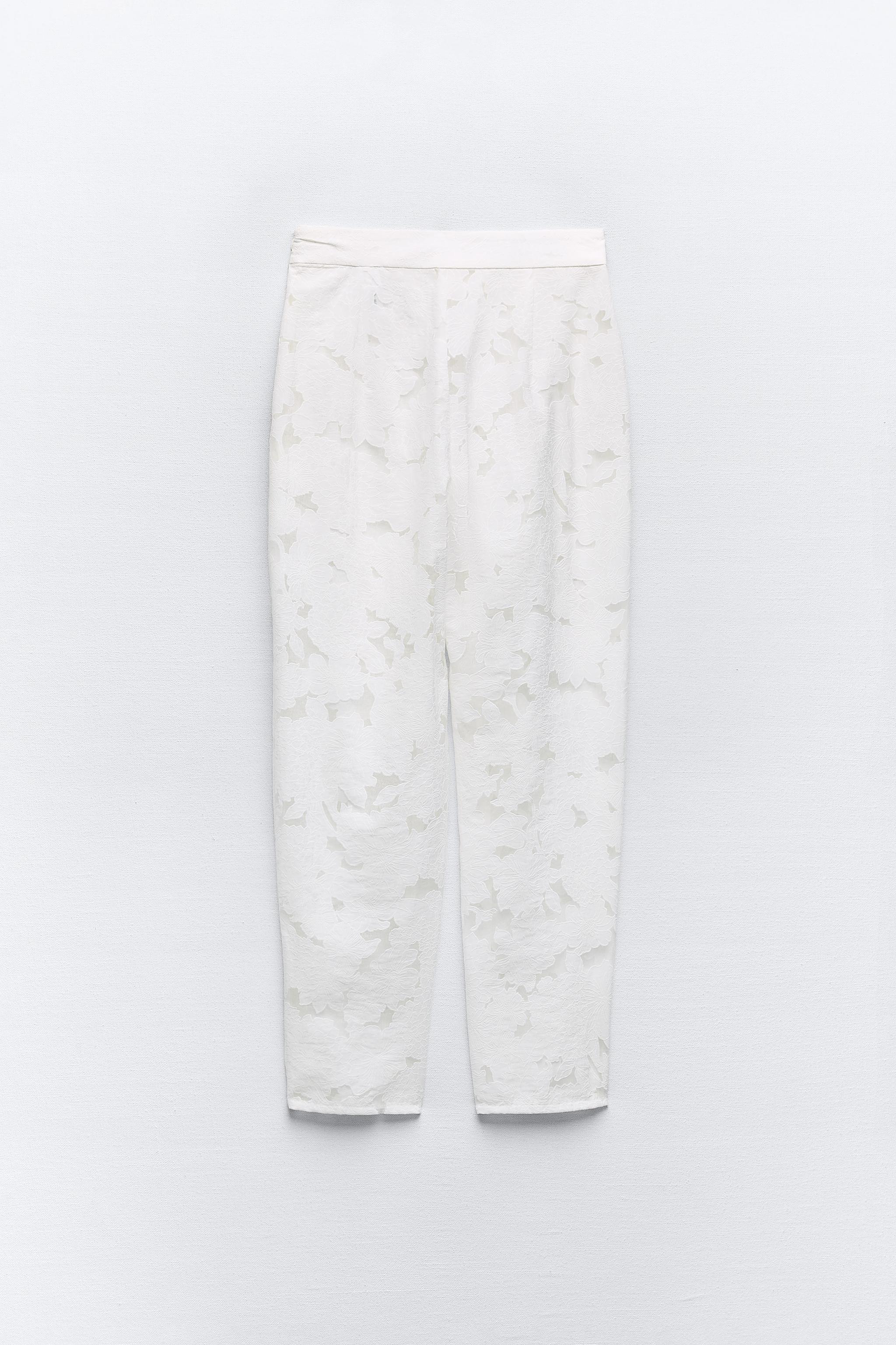 TEXTURED HIGH-WAIST TROUSERS - Oyster-white
