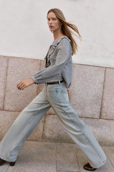 JEANS Z1975 ỐNG RỘNG CẠP CAO KÈM THẮT LƯNG - Màu xám từ Zara