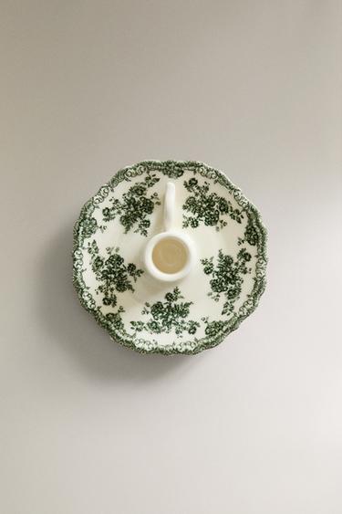 FLORAL EARTHENWARE CANDLEHOLDER - Dark olive by Zara - Image 4
