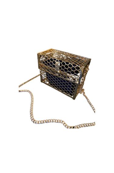 Gold chain bag with mesh design and black box