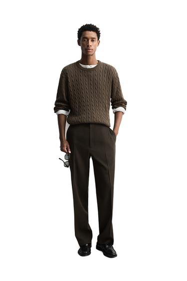Zara REGULAR FIT 100% WOOL PANTS - Black / Brown
