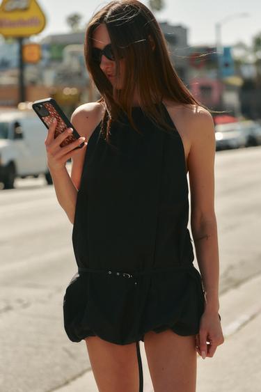 Zara HALTER BUBBLE HEM DRESS - Black