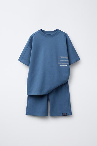 CONJUNTO CAMISETA Y BERMUDA TEXTO - Azul eléctrico de Zara