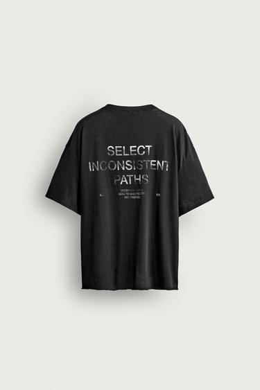 RELAXED FIT WASHED TEXT T-SHIRT - Black by Zara