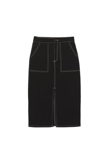 TOPSTITCHED SKIRT WITH FRONT SLIT