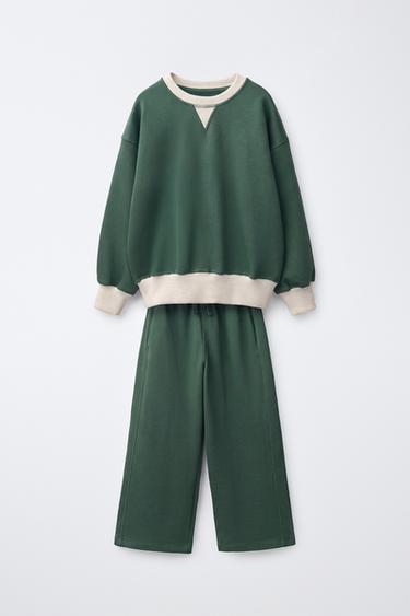 COLOUR BLOCK SWEATSHIRT AND WIDE-LEG TROUSERS SET - Green by Zara