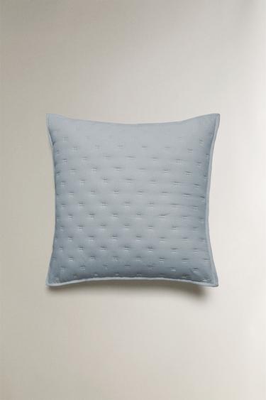 Zara QUILT CUSHION COVER WITH QUILTED DOTS - Mid-blue