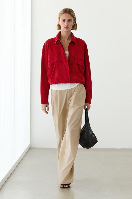 Suede leather bomber jacket with pocket details from Zara - $690