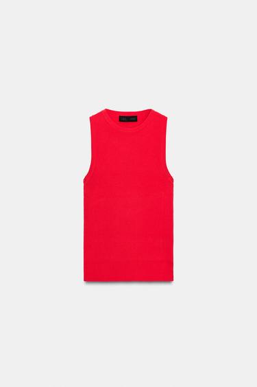 SLEEVELESS KNIT TOP - Intense coral by Zara