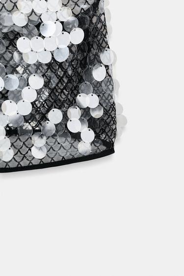 TOP COURT À PAILLETTES - Noir de Zara - Image 4