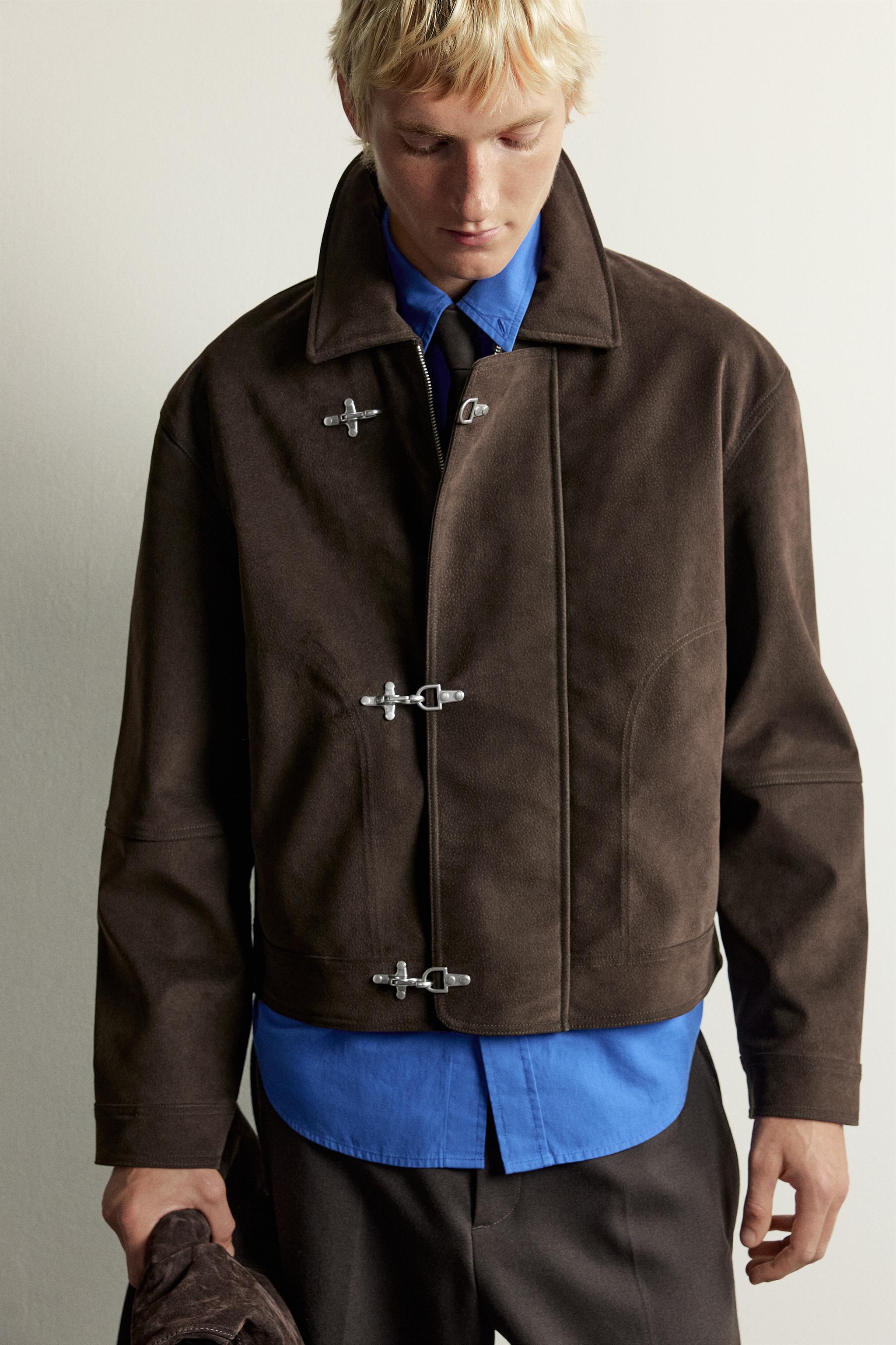 SUEDE-EFFECT JACKET WITH FROG FASTENING