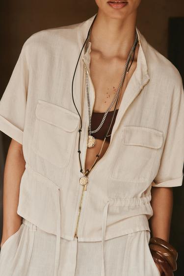Zara LINEN SAFARI SHIRT - Sand