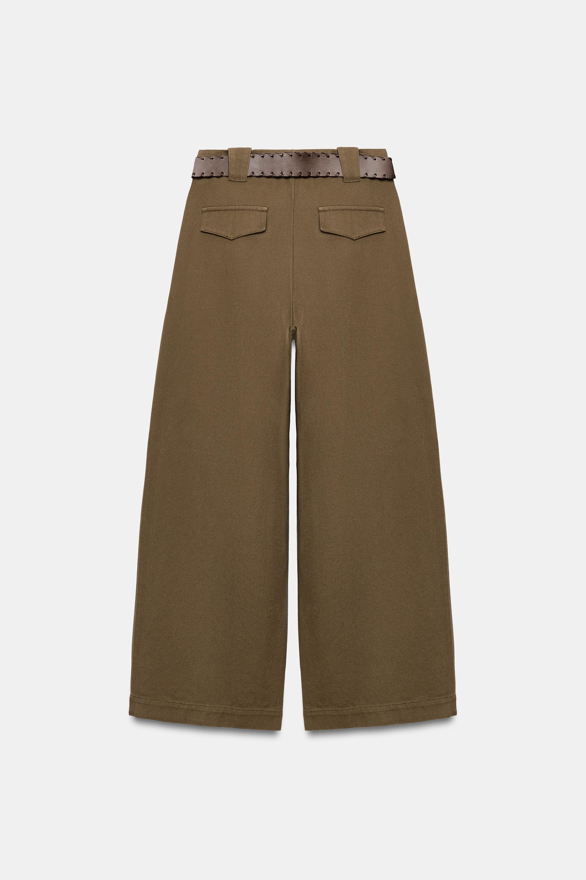 WIDE-LEG PLEATED BELTED PANTS