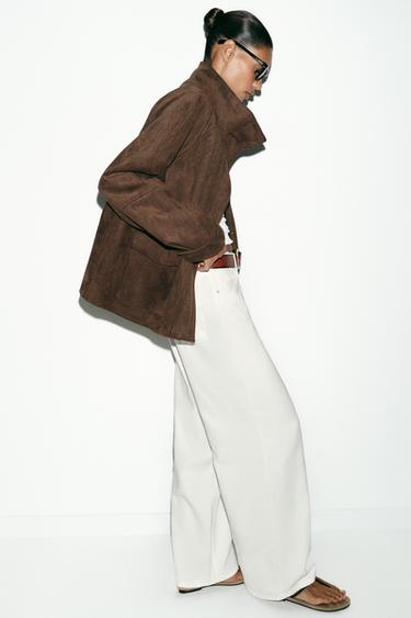 FAUX SUEDE JACKET WITH POCKETS - Dark brown by Zara - Image 3
