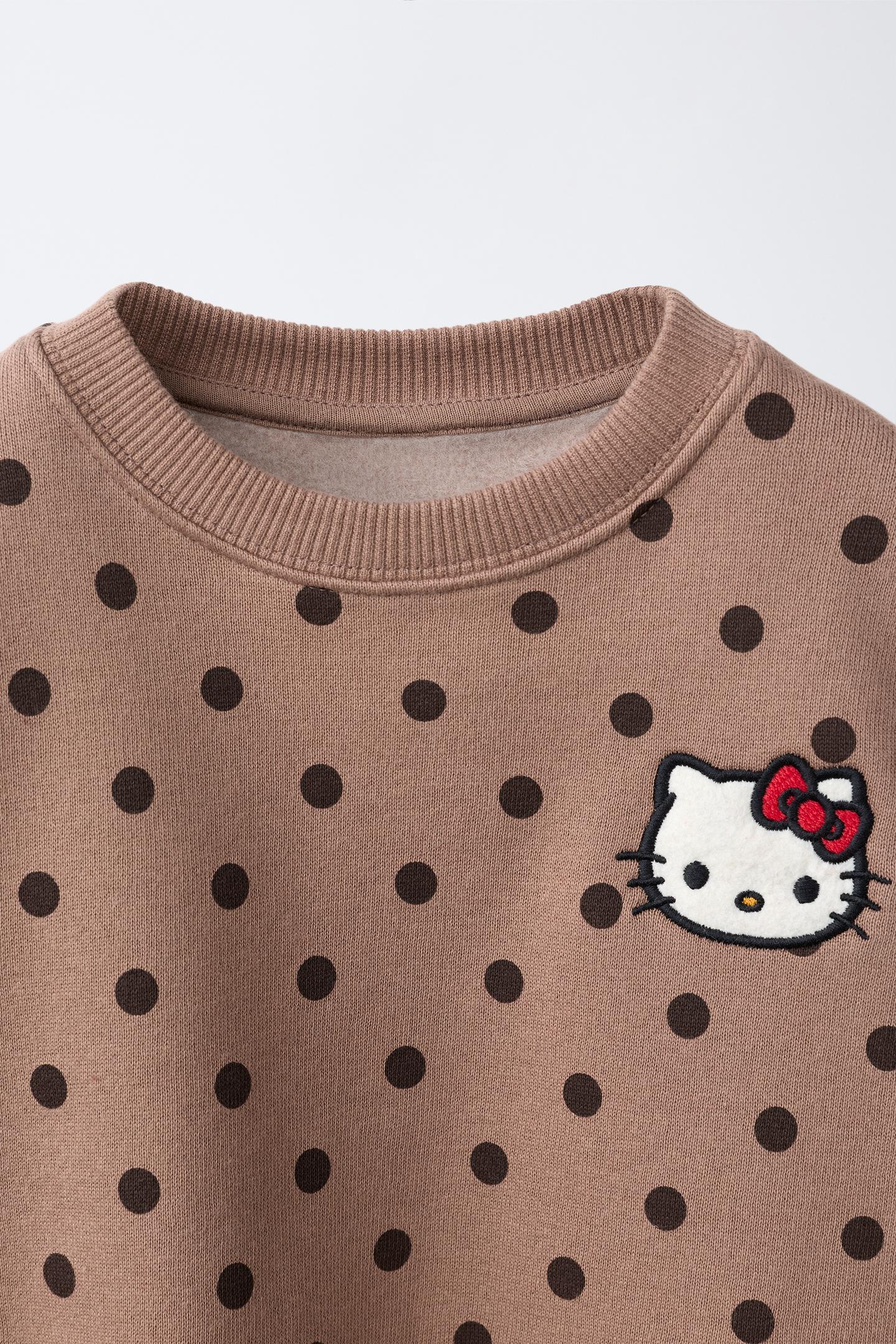 Детский комплект Zara Hello Kitty © Sanrio Polka Dot Sweatshirt and Pants Set, цвет: Коричневый — фото 3