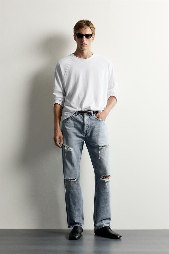 RIPPED STRAIGHT-LEG JEANS - Mid-blue de Zara - Imagen 0