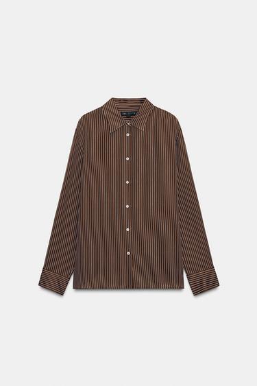 OVERSIZE STRIPED POPLIN SHIRT - Dark brown by Zara