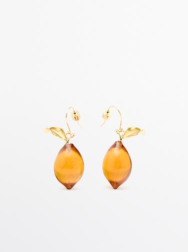Zara Glass amber teardrop earrings - Golden