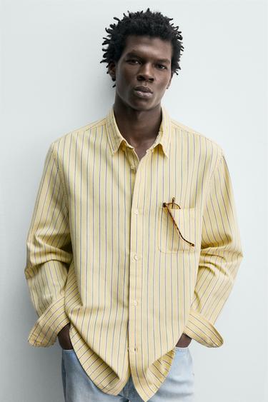 CHEMISE OXFORD À RAYURES - Jaune clair de Zara - Image 4